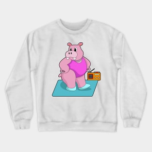 Hippo at Fitness with Radio Crewneck Sweatshirt